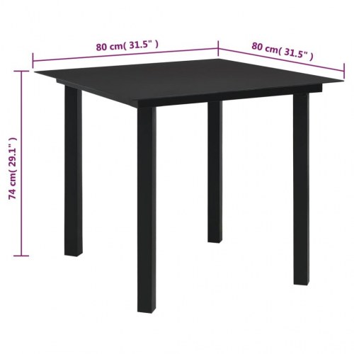 Spisebordssæt til haven 3 dele i sort PVC-rattan med glasbord