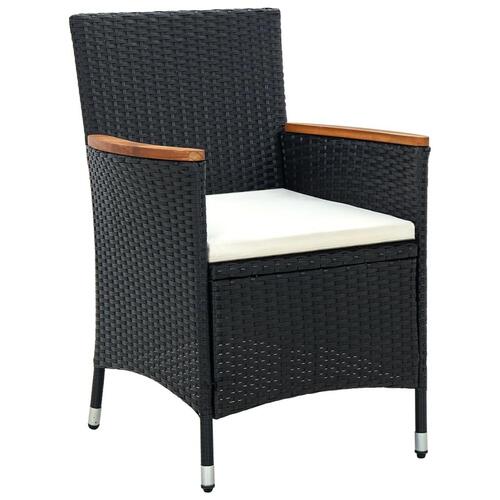 Udendørs spisebordssæt 4 dele med hynder polyrattan sort