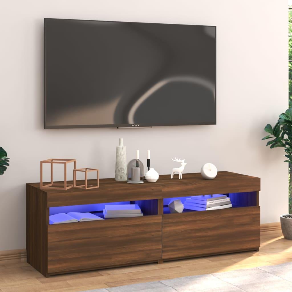 Tv-bord med LED-lys 120x35x40 cm brun egetræsfarve