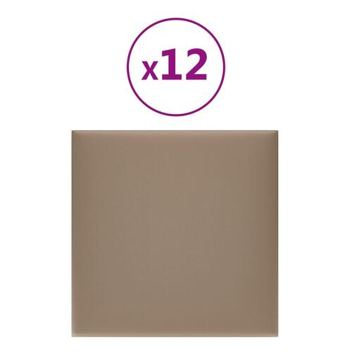 Vægpaneler 12 stk. 30x30 cm 1,08 m² kunstlæder cappuccinofarvet