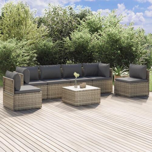 Loungesæt til haven 7 dele med hynder polyrattan grå