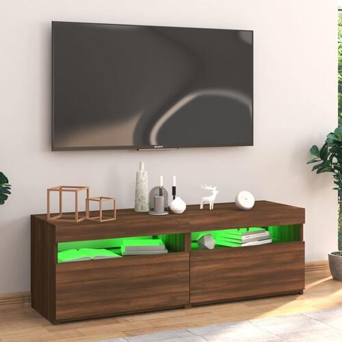 Tv-bord med LED-lys 120x35x40 cm brun egetræsfarve