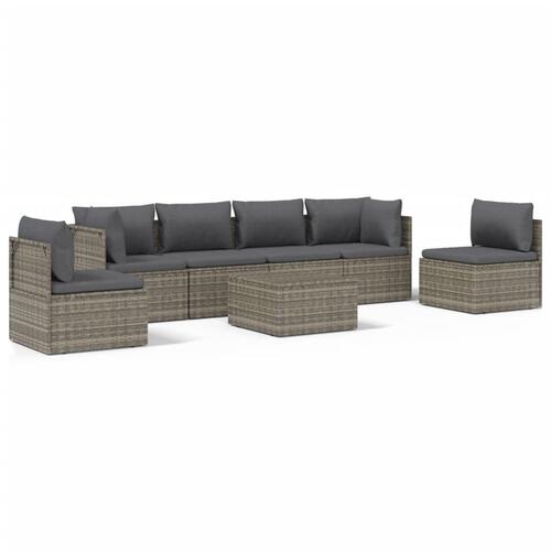Loungesæt til haven 7 dele med hynder polyrattan grå