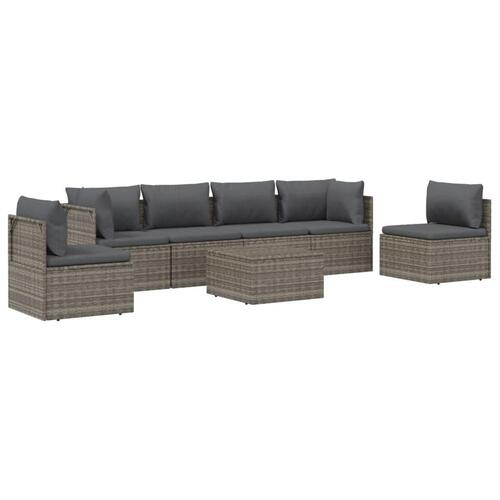 Loungesæt til haven 7 dele med hynder polyrattan grå