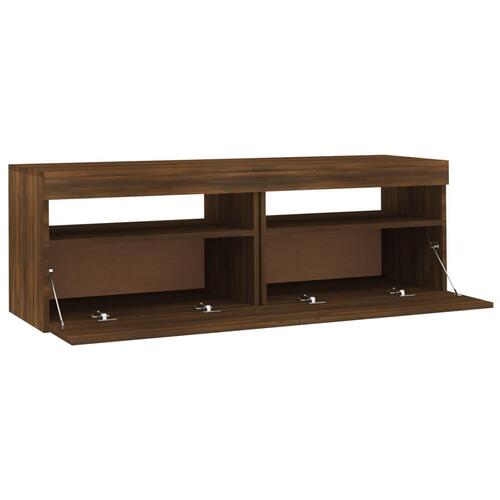 Tv-bord med LED-lys 120x35x40 cm brun egetræsfarve