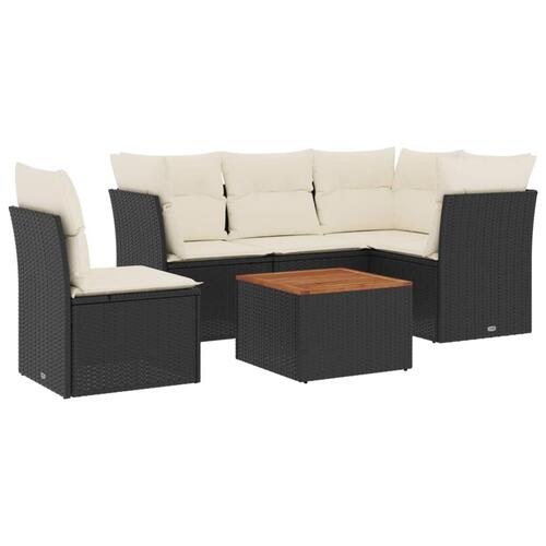 Sofasæt til haven 6 dele med hynder polyrattan sort
