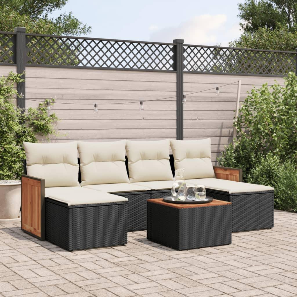 Sofasæt til haven 7 dele med hynder polyrattan sort