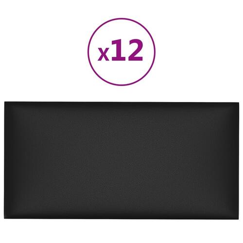Vægpaneler 12 stk. 60x30 cm 2,16 m² kunstlæder sort