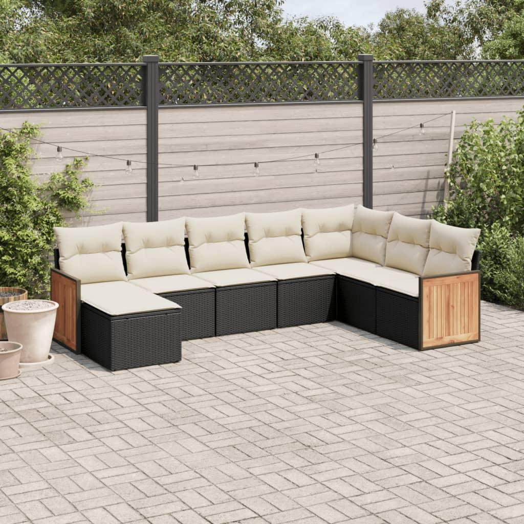 Sofasæt til haven 8 dele med hynder polyrattan sort