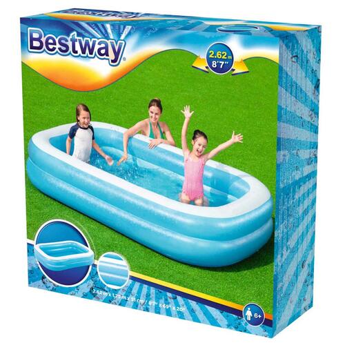 Bestway oppustelig familiepool rektangulær 262x175x51cm blå og hvid