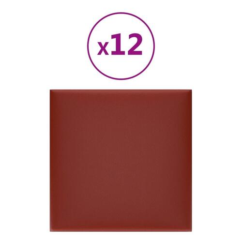 Vægpaneler 12 stk. 30x30 cm 1,08 m² kunstlæder vinrød