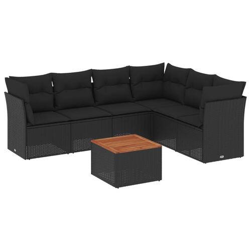 Sofasæt til haven 7 dele med hynder polyrattan sort