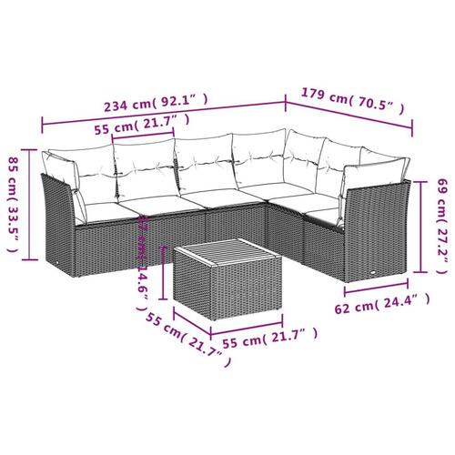 Sofasæt til haven 7 dele med hynder polyrattan sort