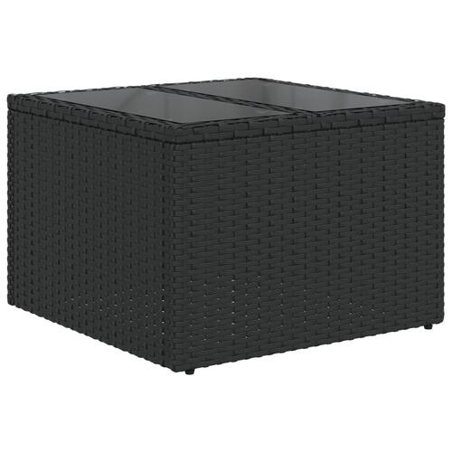Havebord med glastop 55x55x37 cm polyrattan sort