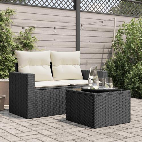 Havebord med glastop 55x55x37 cm polyrattan sort