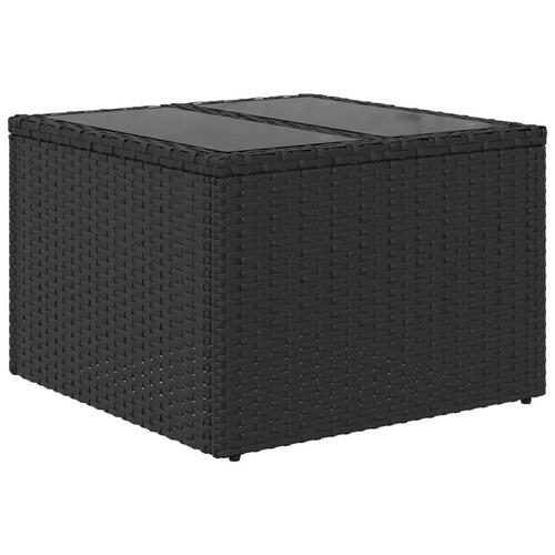 Havebord med glastop 55x55x37 cm polyrattan sort