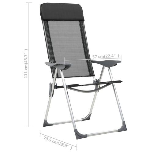 Foldbare campingstole 2 stk. aluminium sort