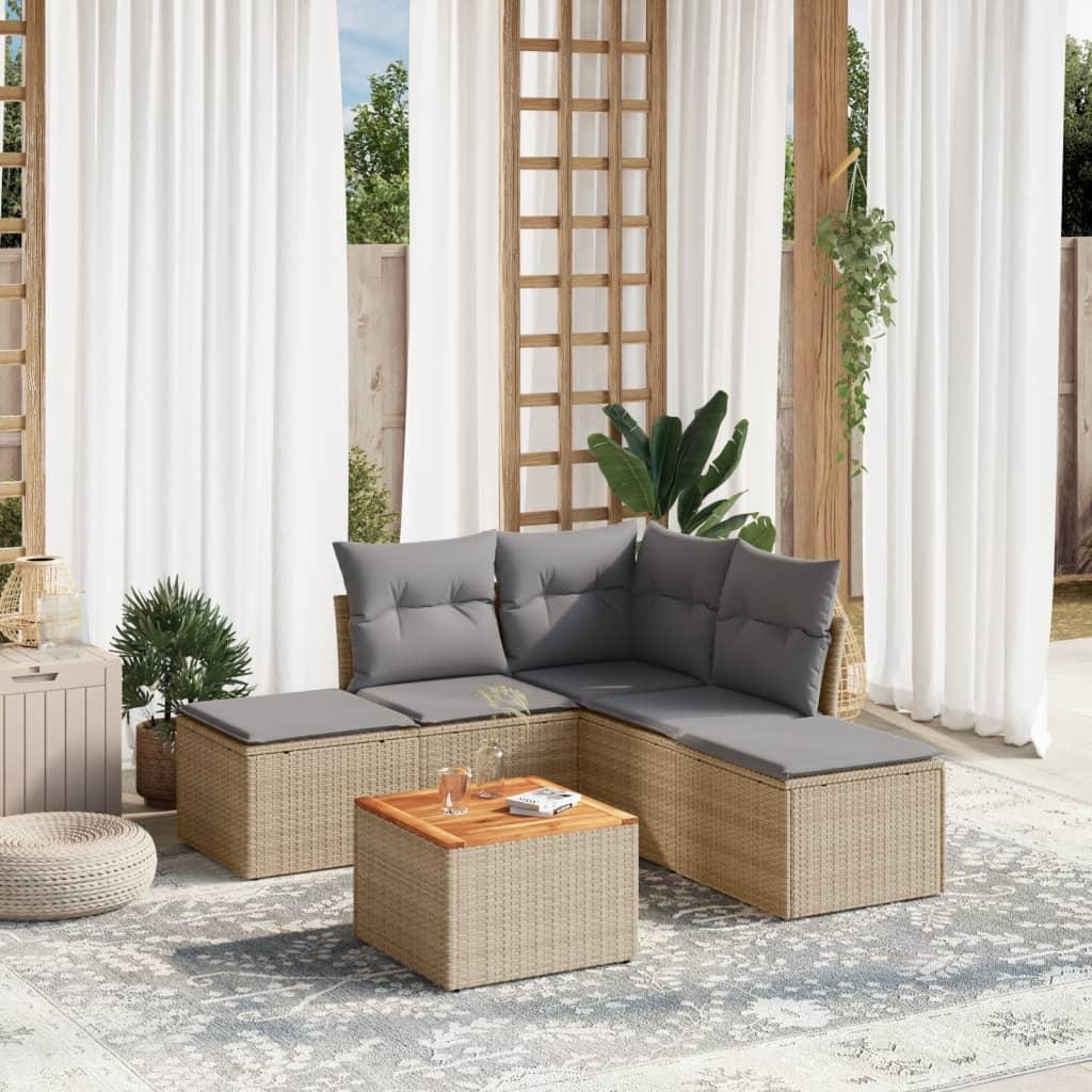 Havesofasæt 6 dele med hynder polyrattan beige