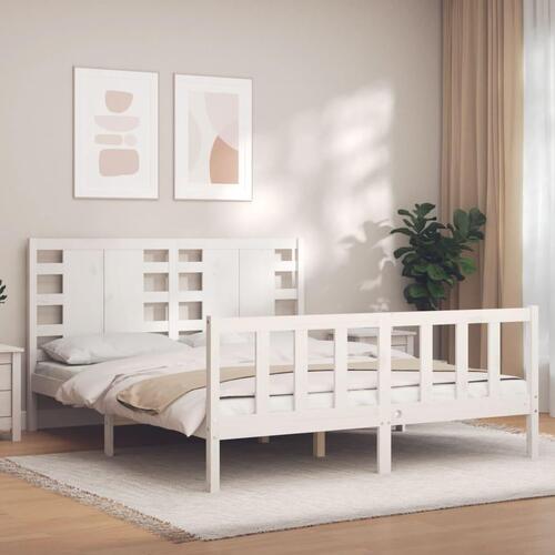 Sengeramme med sengegavl kingsize massivt træ hvid