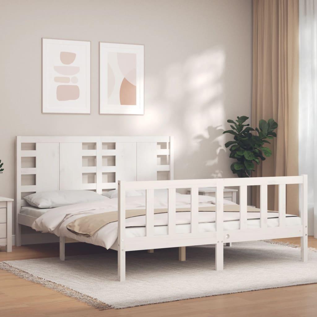 Sengeramme med sengegavl kingsize massivt træ hvid