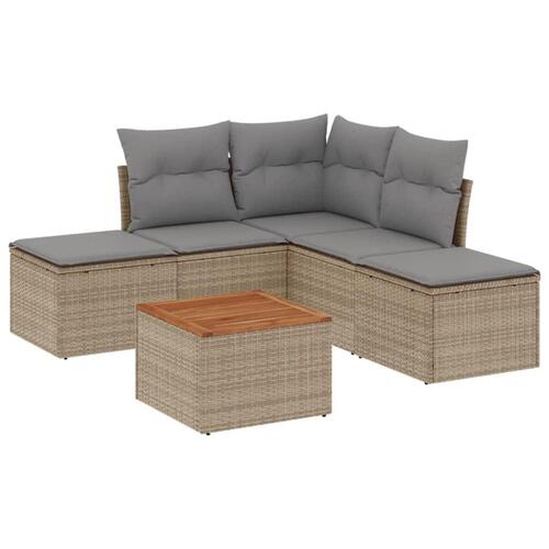 Havesofasæt 6 dele med hynder polyrattan beige