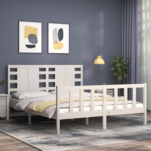 Sengeramme med sengegavl kingsize massivt træ hvid