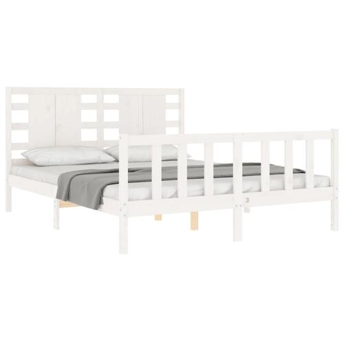 Sengeramme med sengegavl kingsize massivt træ hvid