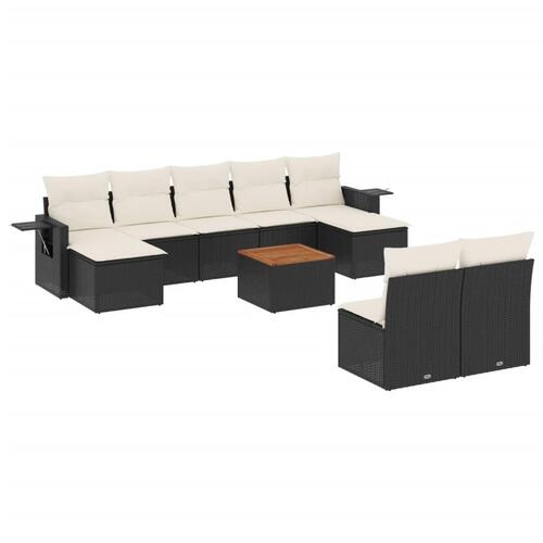 Sofasæt til haven 10 dele med hynder polyrattan sort