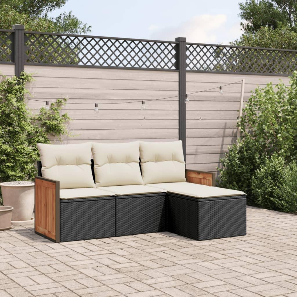 Sofasæt til haven 4 dele med hynder polyrattan sort
