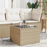 Havebord med glastop 55x55x37 cm polyrattan beige