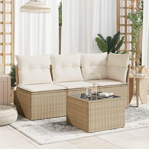 Havebord med glastop 55x55x37 cm polyrattan beige