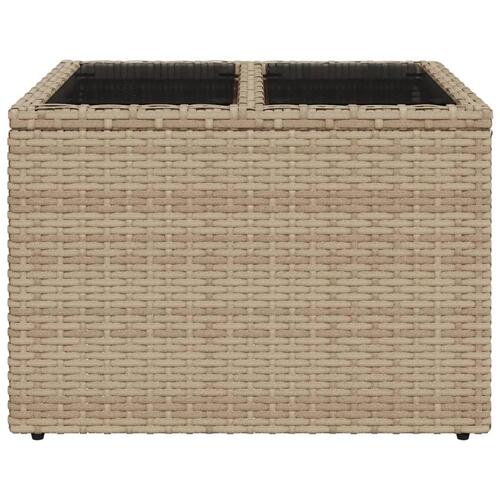Havebord med glastop 55x55x37 cm polyrattan beige