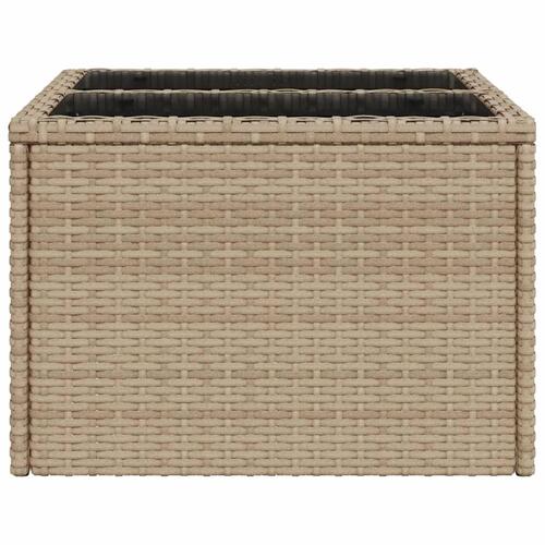 Havebord med glastop 55x55x37 cm polyrattan beige