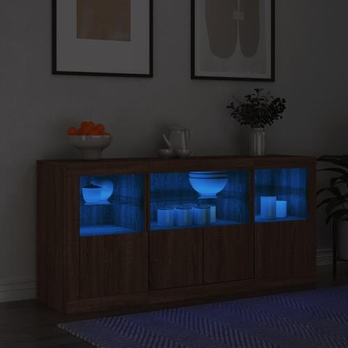 Skænk med LED-lys 142,5x37x67 cm brun egetræsfarve