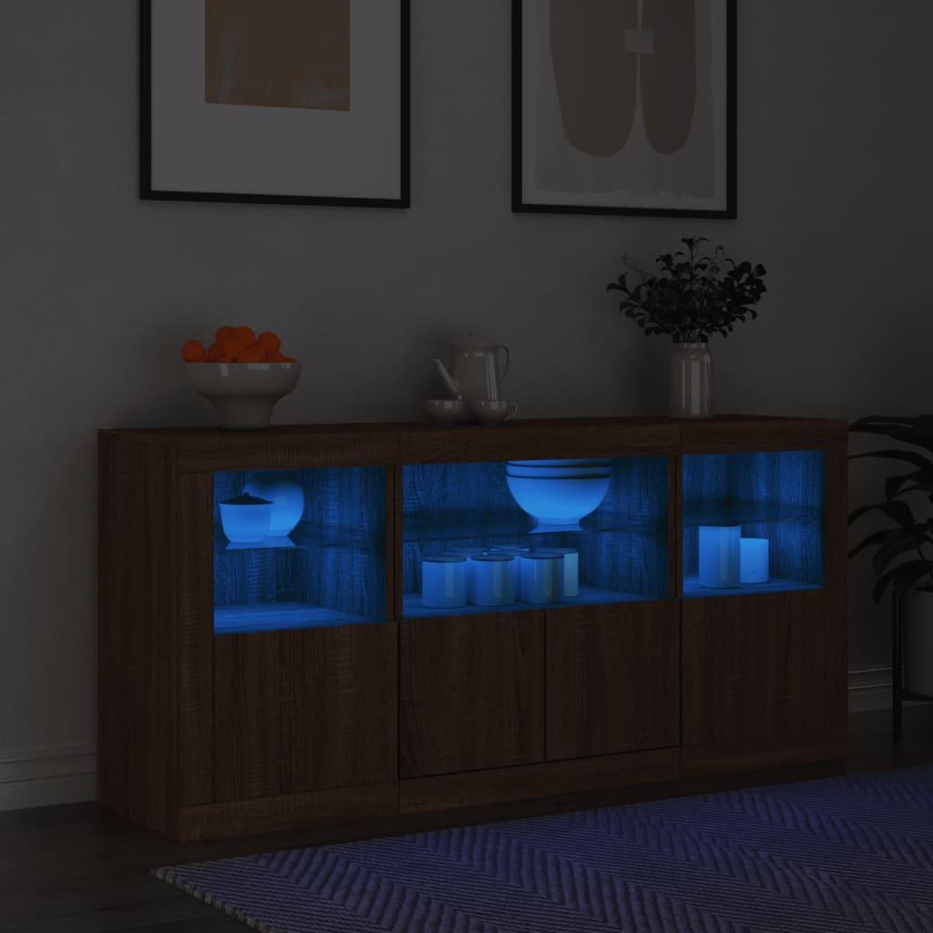 Skænk med LED-lys 142,5x37x67 cm brun egetræsfarve