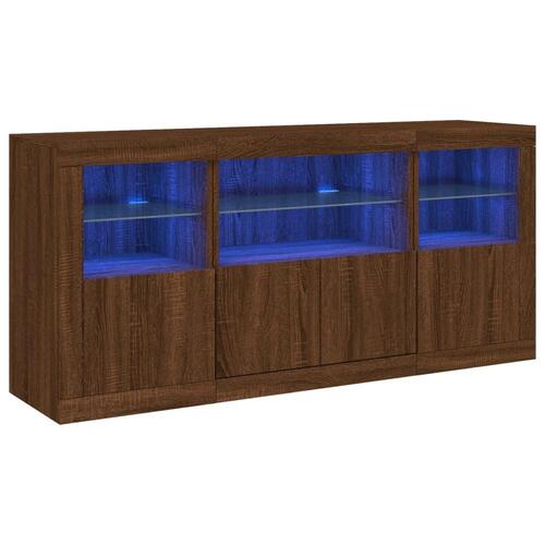 Skænk med LED-lys 142,5x37x67 cm brun egetræsfarve