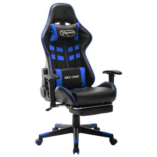 Gamingstol med fodstøtte kunstlæder sort og blå