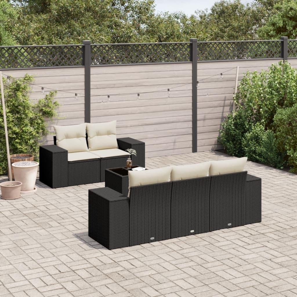 Sofasæt til haven i polyrattan - 6 dele med hynder, sort