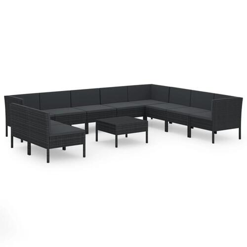 Haveloungesæt 11 dele med hynder polyrattan sort
