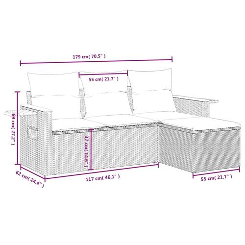Sofasæt til haven 4 dele med hynder polyrattan sort
