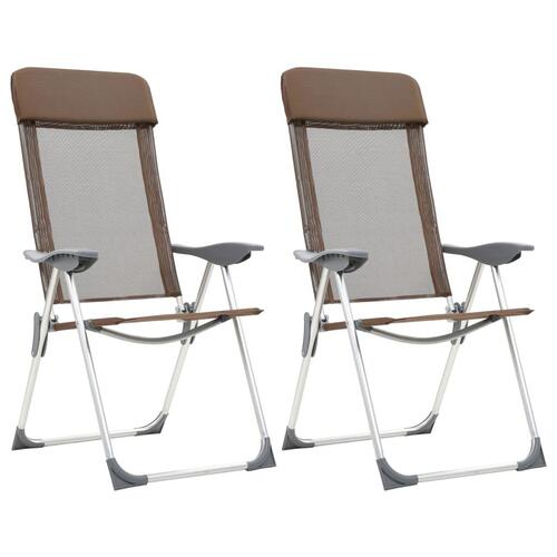 Foldbare campingstole 2 stk. aluminium brun