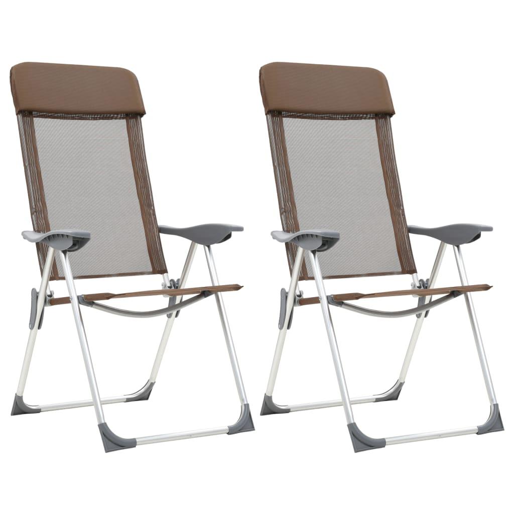 Foldbare campingstole 2 stk. aluminium brun