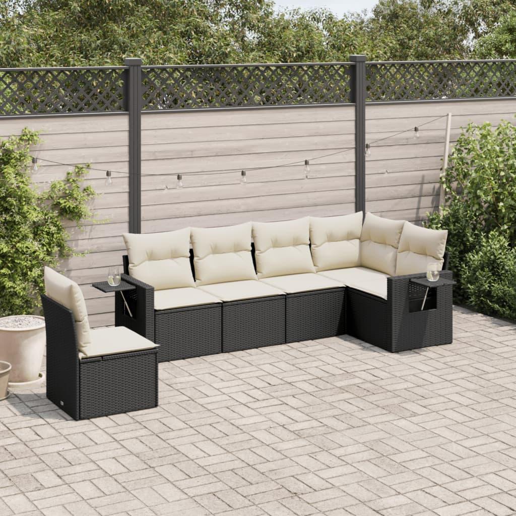 Sofasæt til haven 6 dele med hynder polyrattan sort