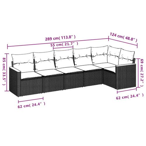 Sofasæt til haven 6 dele med hynder polyrattan sort