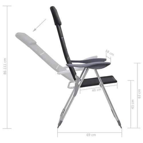 Campingstole 2 stk. aluminium 58 x 69 x 111 cm sort
