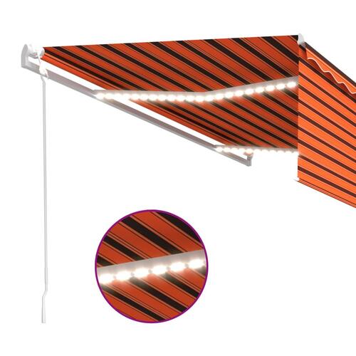 Markise m. gardin+LED+vindsensor 5x3 m automatisk orange/brun