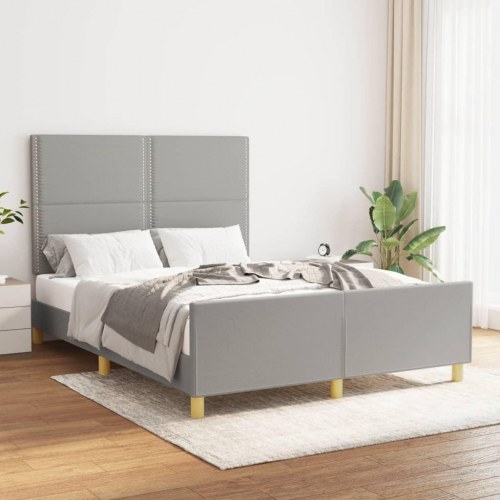 Sengeramme med justerbar sengegavl 140x190 cm - stof, lysegrå
