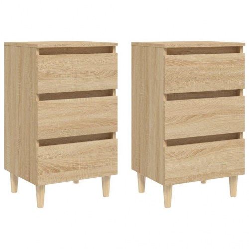 Sengeskabe m. massive træben 2 stk. 40x35x69 cm sonoma-eg