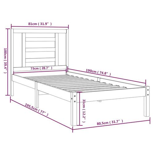 Sengeramme 75x190 cm massivt træ