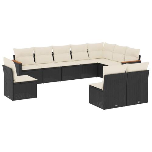Sofasæt til haven 10 dele med hynder polyrattan sort